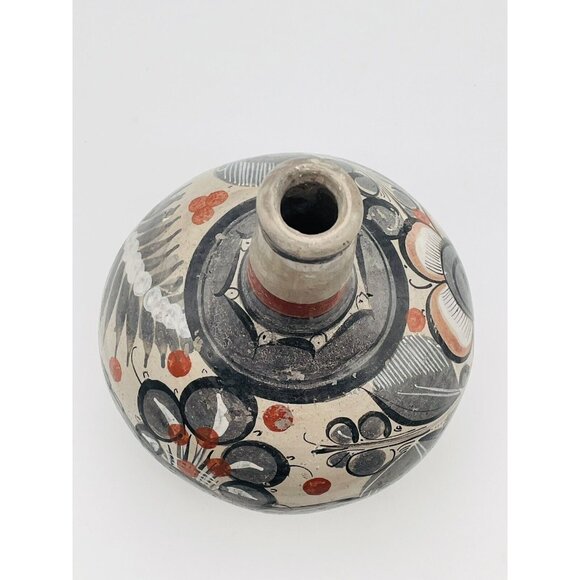 Vintage Mexico Pottery Folk Art Vase Tonala Bottle Hand Painted - Picture 5 of 8